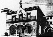 Dibujo del reloj sobre el edificio del Ayuntamiento. 1890